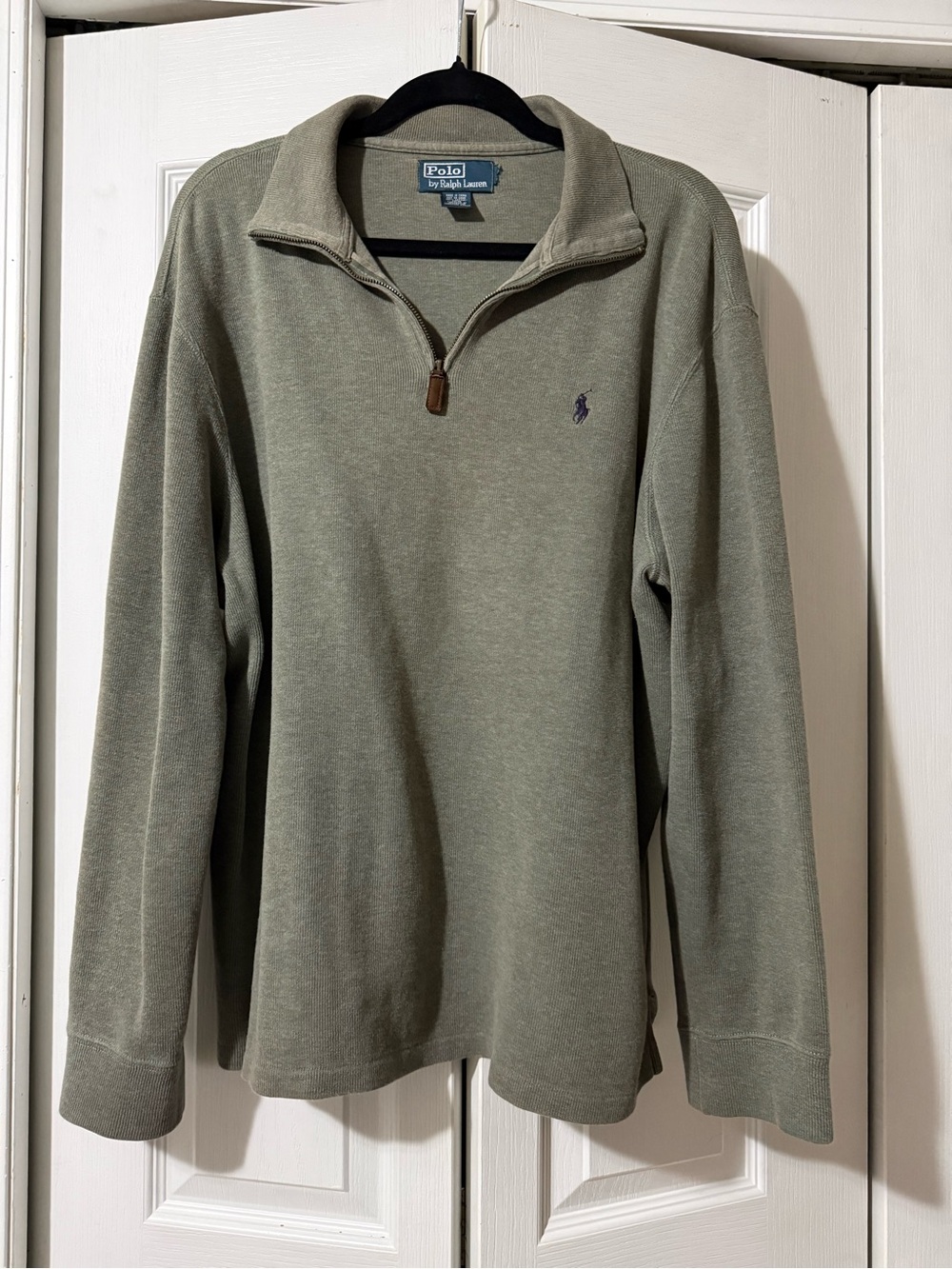 Ralph Lauren Polo Olive/Sage Green Quarter-Zip Pullover Sweater Purple Pony - L